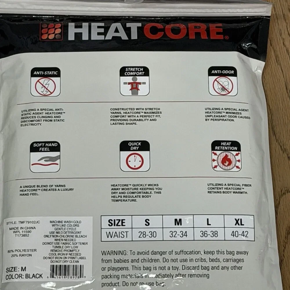 New Mens HeatKeep Med. Weight Ribbed Legging.  Black. Mens Medium
